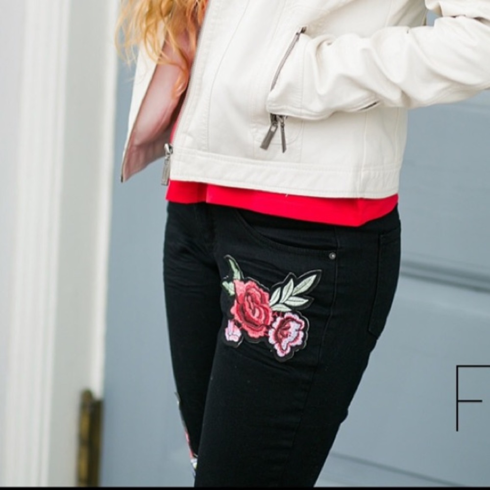 Black Embroidered Skinny Jeans